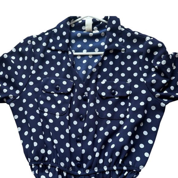 Emma‎ & Michele Women's Sml Navy Blue White Polka Dot Shirt Dress 3/4 Tab Sleeve - Picture 7 of 8